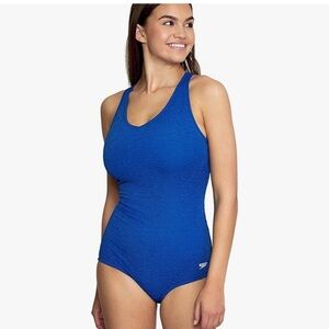 Speedo Blue One-Piece Athletic Swimsuit Size 14 NWT $69 UPF50+